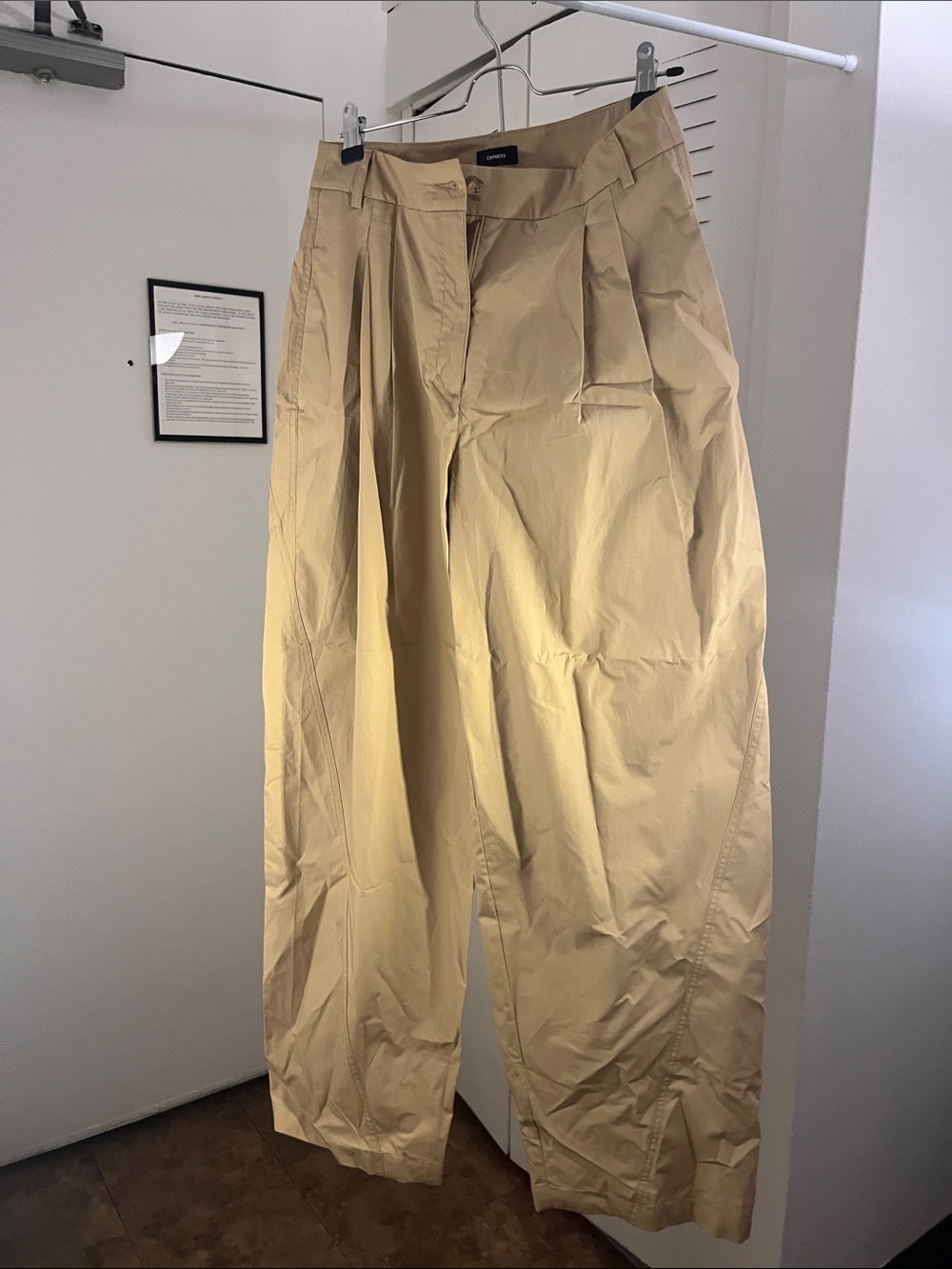 Express Cotton Poplin High Waisted Pleated Wide Leg Trouser in Tan